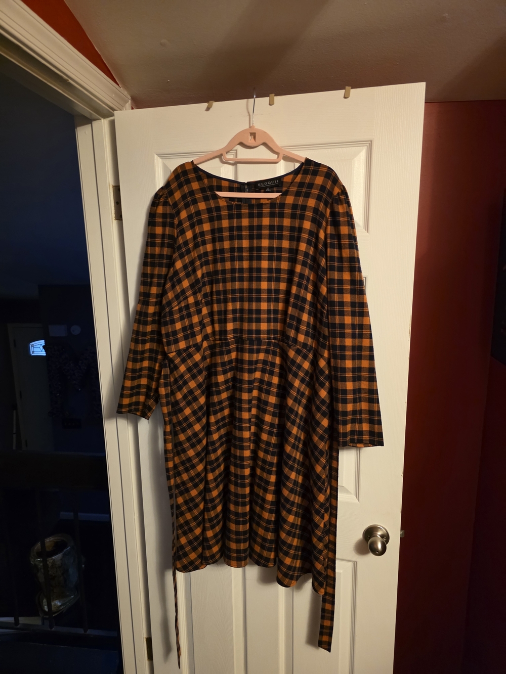 Eloquii Black and Orange Plaid Midi Dress